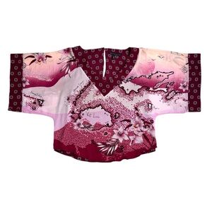 White House Black Market floral map print kimono blouse w/wide dolman sleeves